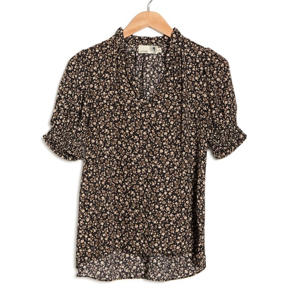 EVERLEIGH Floral Short Sleeve High/low Top In Black Khaki Ditsy, Size XL, NWT - Picture 1 of 7